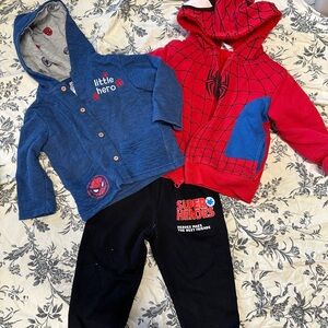 Kids Spiderman Clothes Bundle - Red & Blue Hoodies with Black Pants